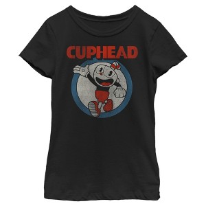 Girl's Cuphead Smile and Wave Distressed T-Shirt - 1 of 4