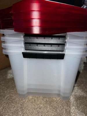 IRIS 20.5qt Latching Clear Storage Tote Red Tint Lid