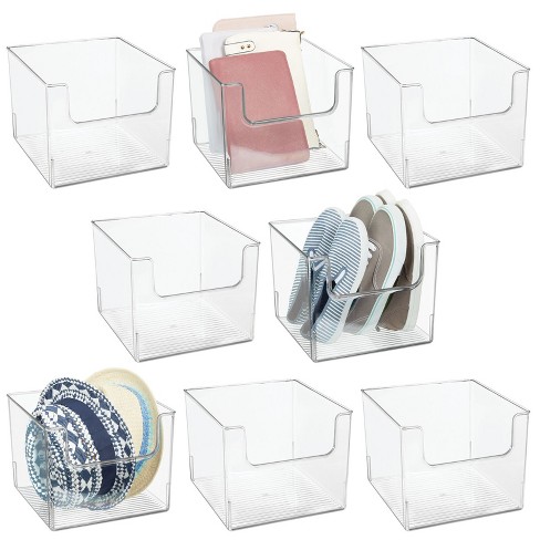 mDesign Plastic Closet Storage Organizer Container Bin, Handles - 4 Pack -  Clear