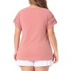 Agnes Orinda Women's Plus Size Round Neck Hollow Lace Panel Short Sleeve Casual Summer Blouses - 4 of 4