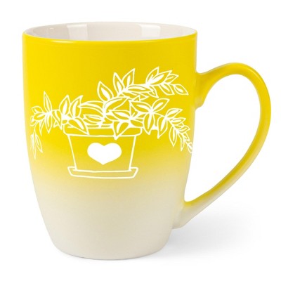Elanze Designs Botanical Foliage Nature Coffee Cup Mug 12 Ounce Ceramic With Ombre Gradient Elegant Minimalist Inch Plant in Heart Planter Silhouette