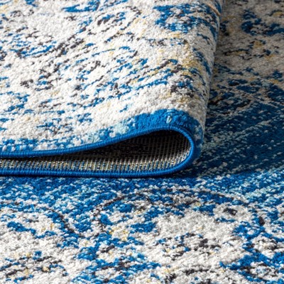 Blue and Cream Medallion Synthetic 4' x 6' Reversible Area Rug