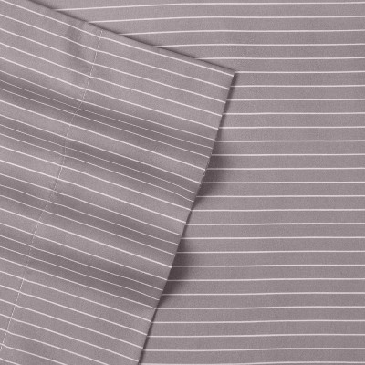 Gray Pinstripe Queen Microfiber 6-Piece Sheet Set
