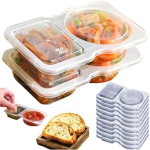 Acekool 2-Compartment Snack and Dip Containers, 10 Pack, Double Condiment Cups with Lids for Sauces, Snacks, Travel, Lunch - 1 of 4