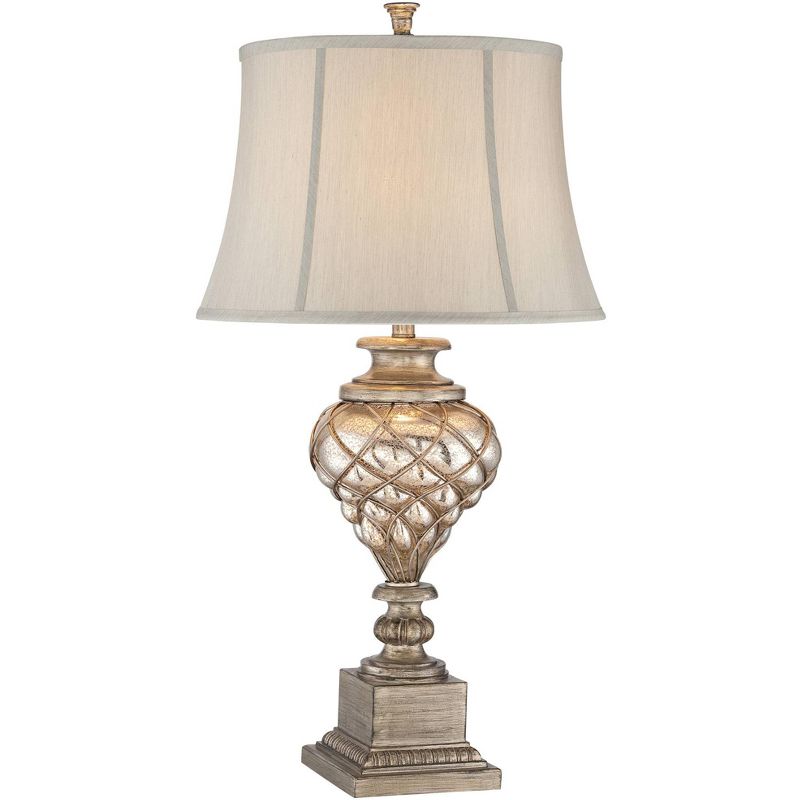 Barnes and Ivy Traditional Table Lamp with USB Port and Nightlight LED 33.75" Tall Mercury Glass Off-White Bell Shade for Living Room Bedroom, 1 of 10