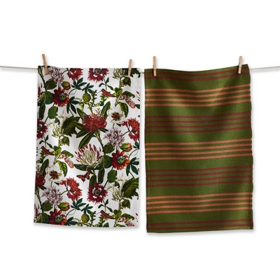 Tag In The Garden Botanical Kitchen Towel Set Machine Washable Dishtowels 26x18 Inches