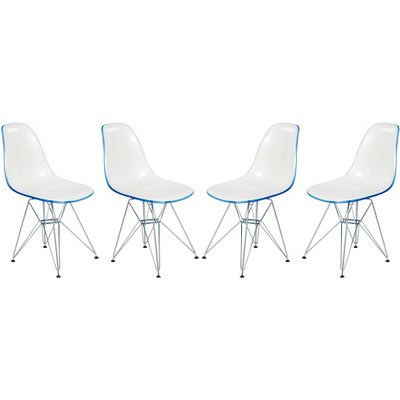 LeisureMod 5-Piece Dining Set 35" Round Dining Table in Black Iron - 4 ABS Plastic Side Chair in Chrome