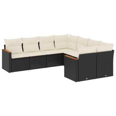 vidaXL 8 Piece Patio Sofa Set with Cushions Black and Cream Poly Rattan