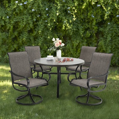 5pc Patio Set with Steel Table with 2" Umbrella Hole & Steel 360 Swivel Sling Arm Chairs - Captiva Designs
