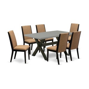 HomeStock 7-Piece Natural Oak Finish Solid Wood Top Dining Table with 6-Chairs - 1 of 4