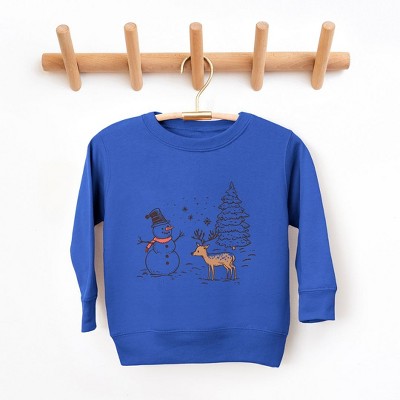 The Juniper Shop Deer Snowman Scene Toddler Graphic Sweatshirt