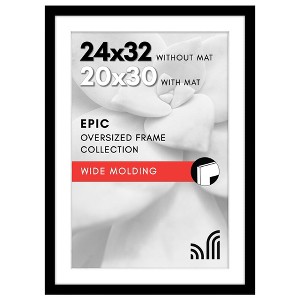 Americanflat 20x30 Poster Frame with Mat or 24x34 Poster Frame Without Mat in Black Engineered Wood with Plexiglass Cover - 1 of 4