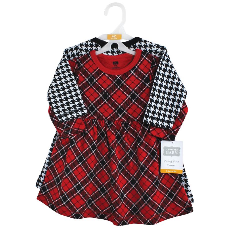 Hudson Baby Infant and Toddler Girl Cotton Dresses, Black Red Plaid, 2 of 5