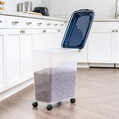Navy Airtight Plastic Pet Food Storage Container with Casters