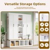 White Hall Tree with 6 Hanging Hooks Mudroom Wood Grain Bench with Open Compartments Entryway Shoe Cabinet with Seating Bench - 4 of 4