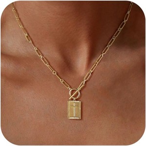 Dainty Gold Cross Necklace for Women, 14K Gold Plated Small Pendant Choker GD-ot cross pendant - 1 of 4