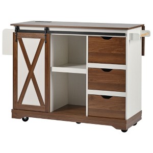 YOOCOZZ 55.5" Rolling Farmhouse Island with Drop Leaf - 1 of 4