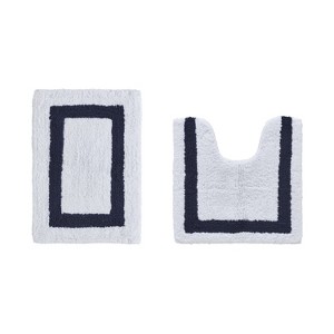 Hotel 2 PC Bath Rug 100% Premium Cotton Tufted Weave Two Tone Reversible Bathroom Rug, Super Soft Absorbent, Machine Washable Bath Mat - 1 of 4