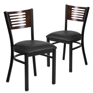 Emma and Oliver 2 Pack Decorative Slat Back Metal Restaurant Chair - 1 of 4