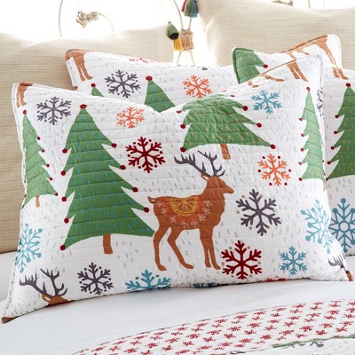Festive Red and Green Microfiber Twin Quilt Set