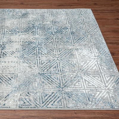 Blue Geometric 5' x 7' Stain-Resistant Synthetic Area Rug