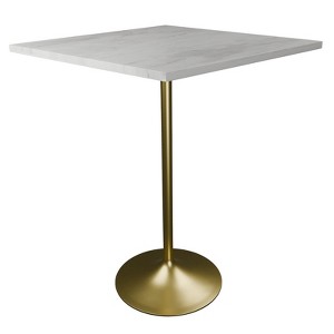LeisureMod Verve 27" Sqaure Bar Height Dining Table - Modern Resin Top with Brushed Gold Pedestal Base Counter Height Table for Kitchen, Home, and Pub - 1 of 4