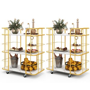 Tangkula 2 PCS 3-Tier Kitchen Storage Utility Cart Gold Rolling Bar Serving w/Lockable Casters - 1 of 4