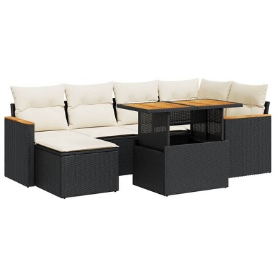 vidaXL Garden Sofa Set Black and Cream White - Black and Cream with Storage