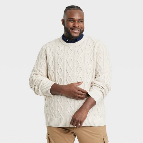 Men's Big & Tall Cable Knit Pullover Sweater - & Co™ Cream Lt :