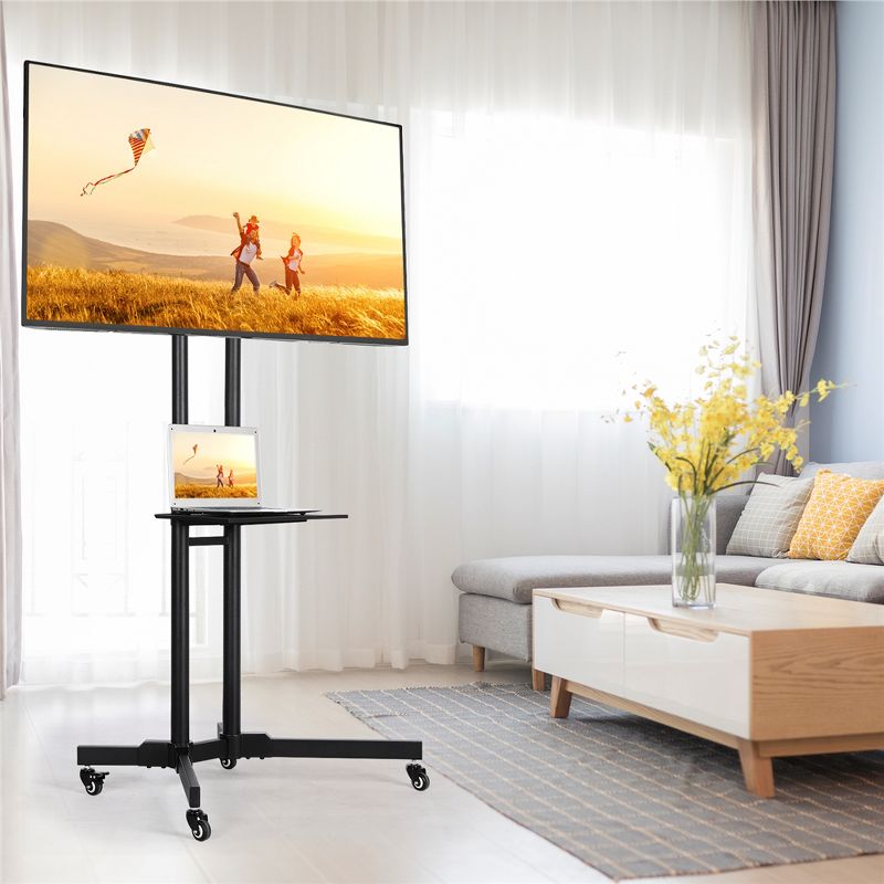 Yaheetech Adjustable Modern Mobile TV Stand TV Cart Black, 2 of 10