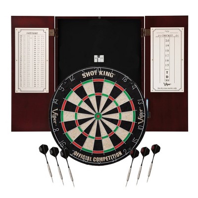 Viper Metropolitan Sisal Fiber Bristle Dartboard and Cabinet Bundle Standard Set - Mahogany