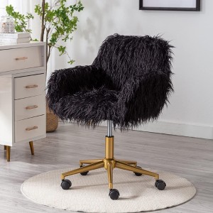 QingMoon Fluffy Office Chair, Adjustable Desk Chair, Faux Fur Computer Chair, Swivel Vanity Chair with Chrome Base for Living Room, Study - 1 of 4