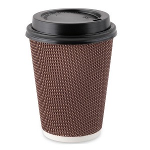 Rippled Insulated Disposable Hot Cups with Lids – No Sleeve Needed for Coffee & Tea - 1 of 3
