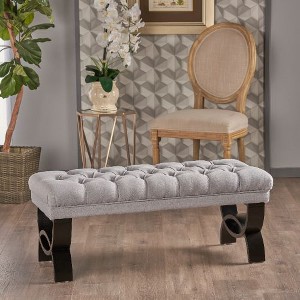 CAVINAS Upholstered Ottoman Bench, Button-Tufted Diamond Stitching Accent Stools, Entryway Benches with Half-Circle Birch Wood Legs - 1 of 4