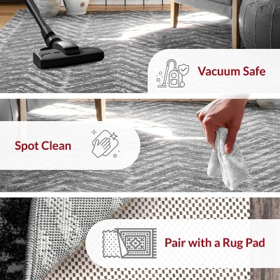 Dark Gray Synthetic Stain-Resistant Square Area Rug