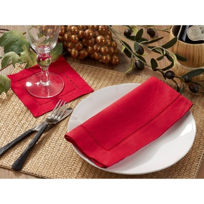 Christmas Tablecloth and Cloth Napkin Set: Red Tablecloth 50x70 in. 4 and Gold Napkin Rings for Formal Dining Bundled with Green Napkins and Holiday Red Green Set of 