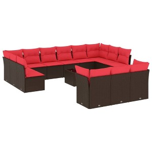 vidaXL 14 Piece Patio Sofa Set with Cushions Brown Poly Rattan - 1 of 4