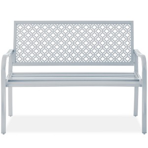 Best Choice Products Indoor Outdoor Steel Garden Bench w/ Geometric Backrest, Foot Levelers - 1 of 4