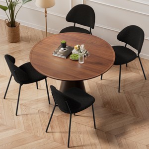 Set of 4 Boucle Upholstered/PU Leather Dining Chairs with Metal Legs,Mid-Century Modern Accent Chair for Kitchen or Dining Room-The Pop Home - 1 of 4