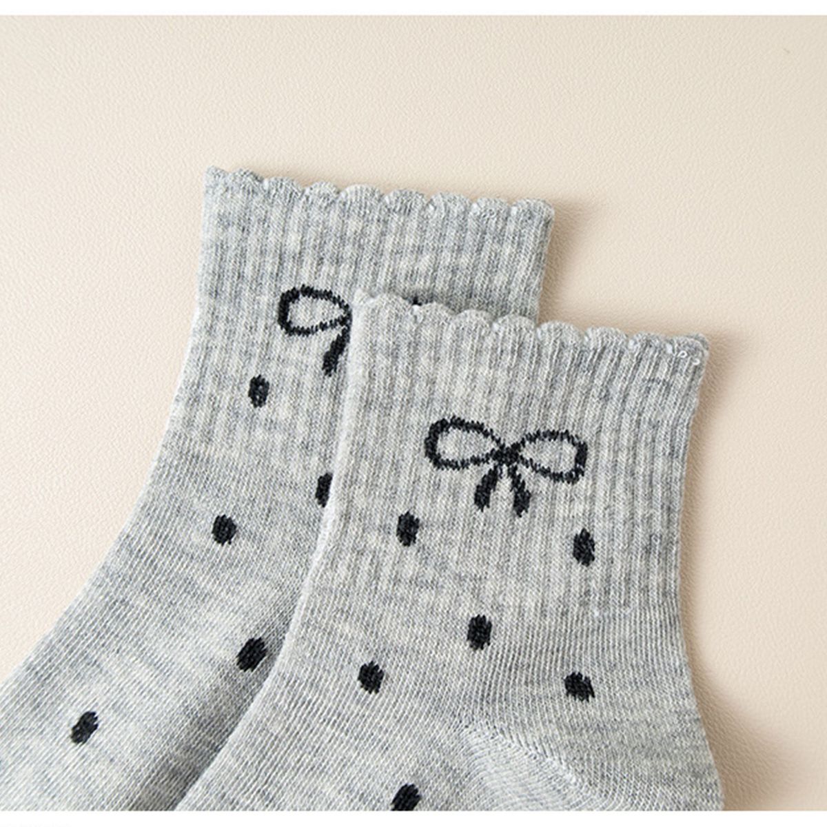 Anna-Kaci Women's Soft Cotton Ankle Socks with Bow Embroidery Polka Dot Design 4 Pairs - thumbnail 7