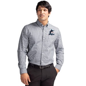 Miami Marlins Cutter & Buck Easy Care Stretch Gingham Mens Long Sleeve Dress Shirt - 1 of 1