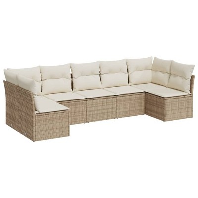 vidaXL 7 Piece Patio Sofa Set with Cushions - Beige and Cream Without Table