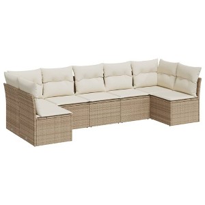 vidaXL 7 Piece Patio Sofa Set with Cushions - Beige and Cream Without Table - 1 of 4