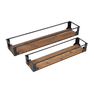 Honey-Can-Do Metal and Wood Wall Shelves: Rustic Floating Shelves, Decorative Steel Frame, 2-Tier, 10lb Capacity, Brown - 1 of 4