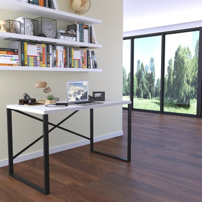 Vynxaria Lator Small Writing Desk - Stylish Black Metal Frame with Wooden Top for Teens