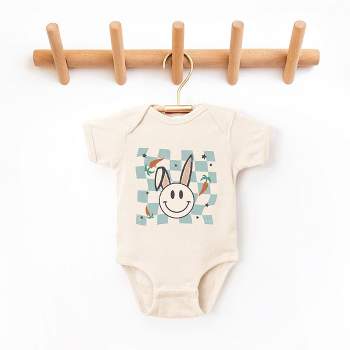 The Juniper Shop Checkered Smiley Easter Bunny Baby Bodysuit