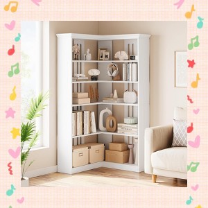 Garvee Farmhouse Corner Bookshelf – 72.8” Tall L-Shaped Bookcase with 5 Tiers, Wood Display Rack for Office and Bedroom, Half Panel Design - 1 of 4
