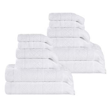 Cotton Geometric Jacquard Plush Soft Absorbent 12 Piece Towel Set by Blue Nile Mills