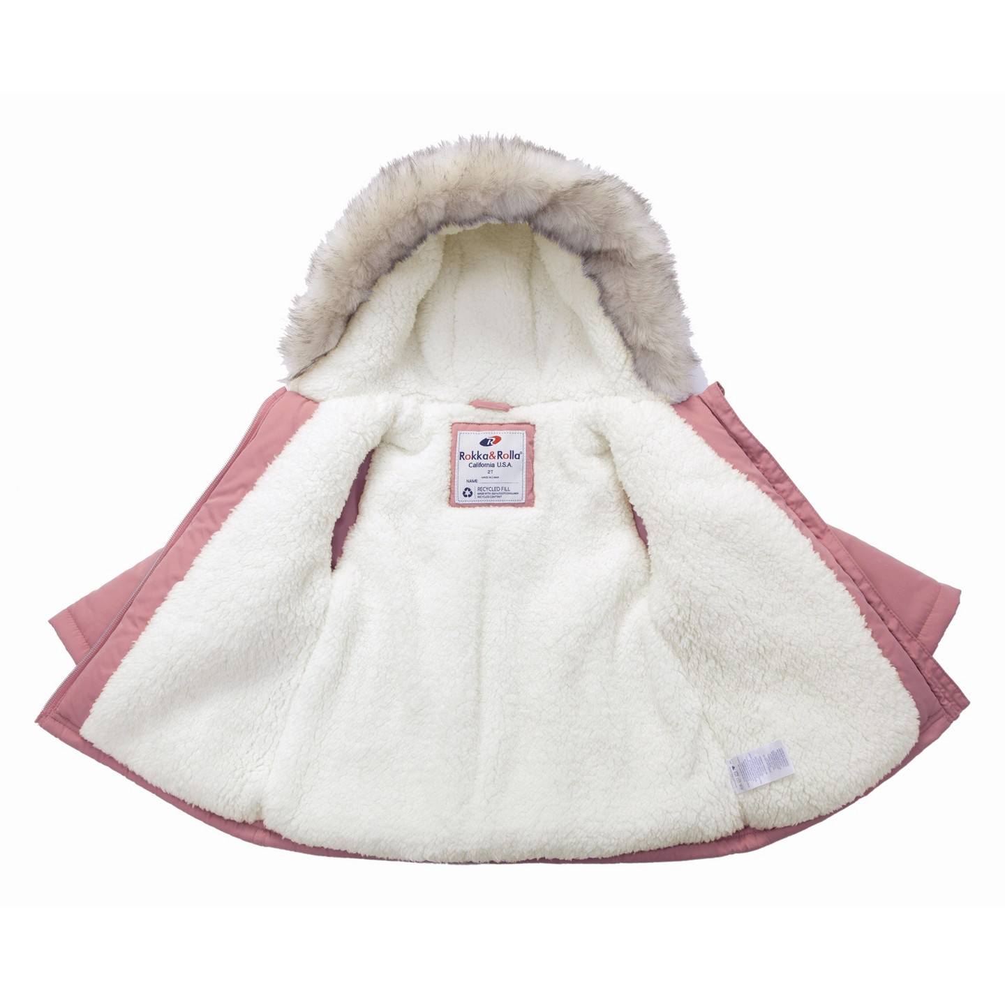 Куртка Rokka&Rolla Fleece Lined Parka Jacket Puffer Coat-Rose Pink, size 4T для девочек, цвет: Розовый — фото 5