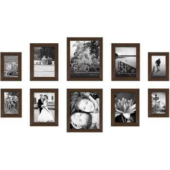 Americanflat 10-Piece Walnut Picture Frame Set | Includes Sizes 8x10, 5x7, and 4x6. Shatter-Resistant Glass. Hanging Hardware Included!
